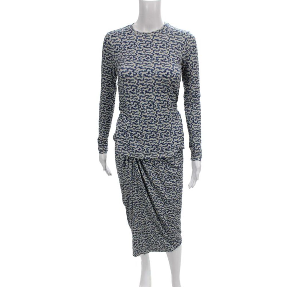 Marant Etoile Womens Abstract Print Blouse Skirt Set White Blue Size EUR 34